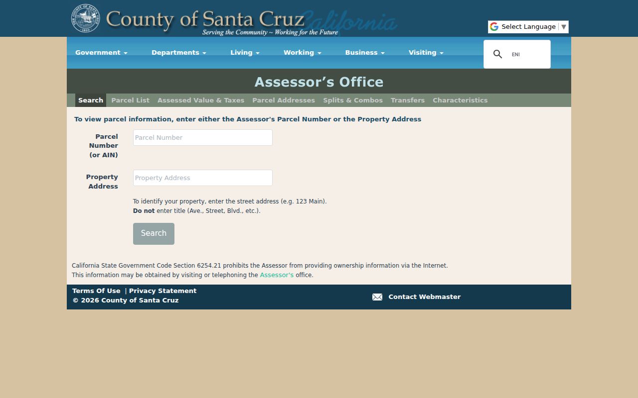 Santa Cruz County people search with the Assessor parcel lookup