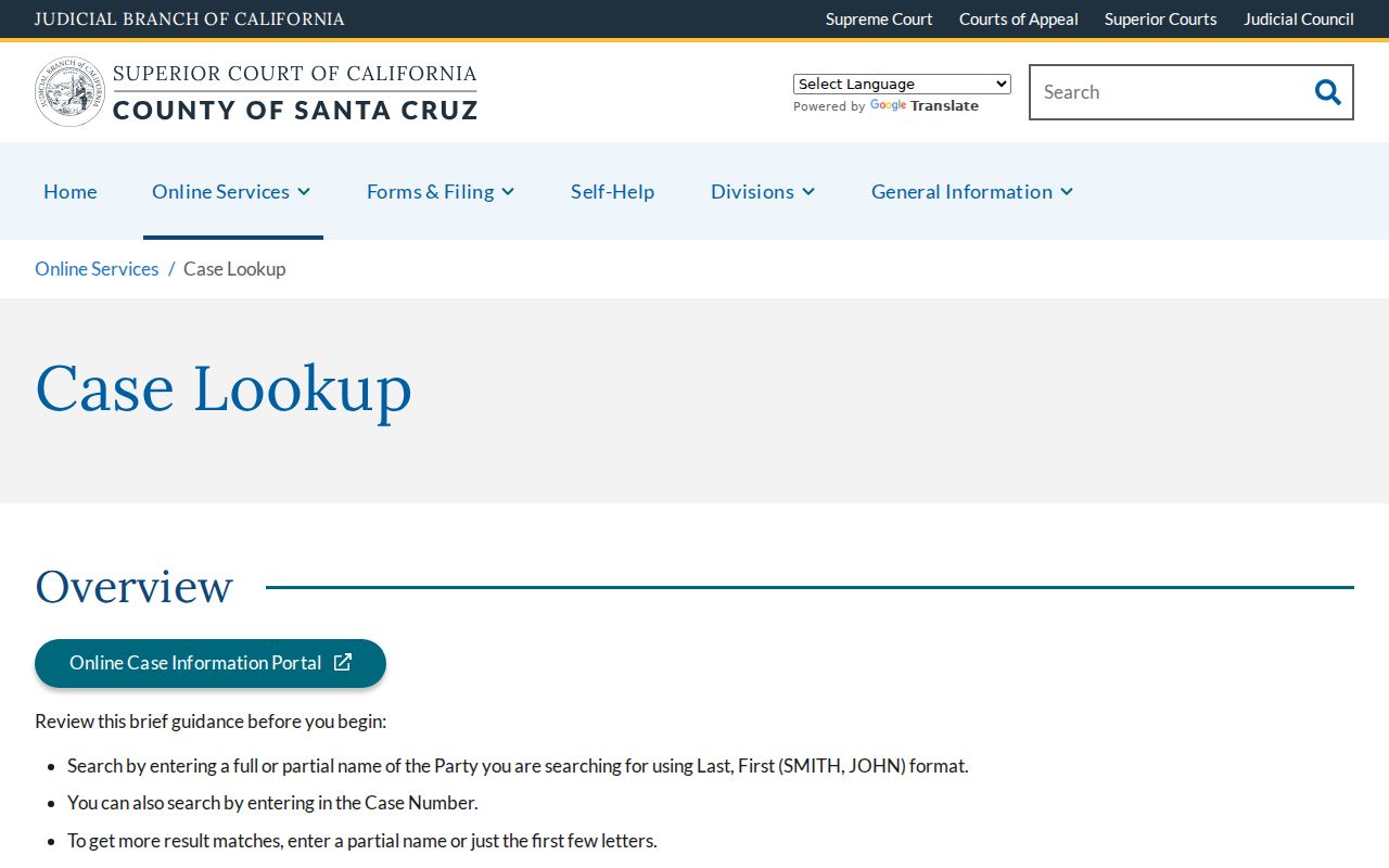 Santa Cruz County people search using Superior Court case lookup guidance