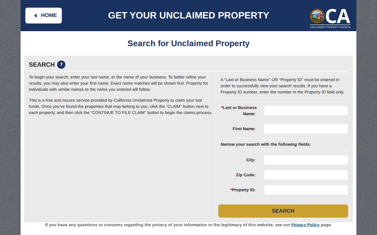 Santa Cruz County people search using California unclaimed property lookup