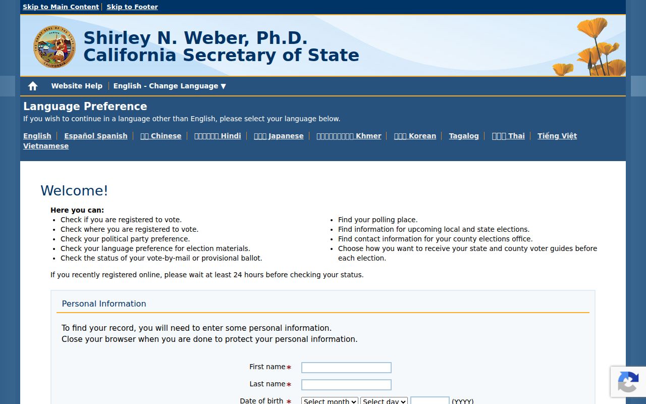 Santa Cruz County people search limits shown by California My Voter Status