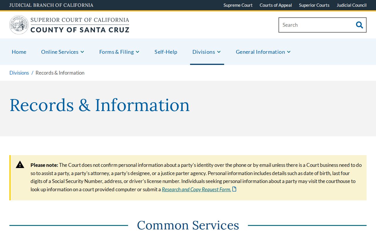 Santa Cruz County court records access information