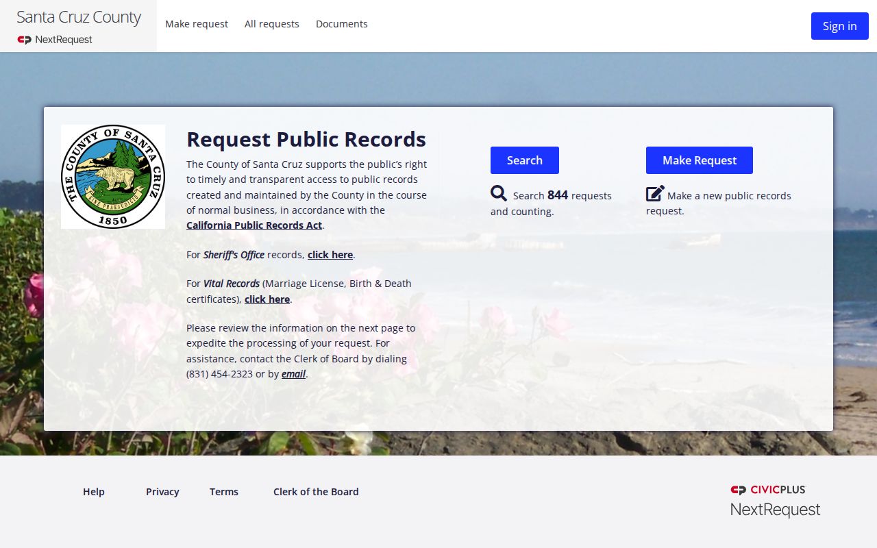 Santa Cruz County open records NextRequest portal