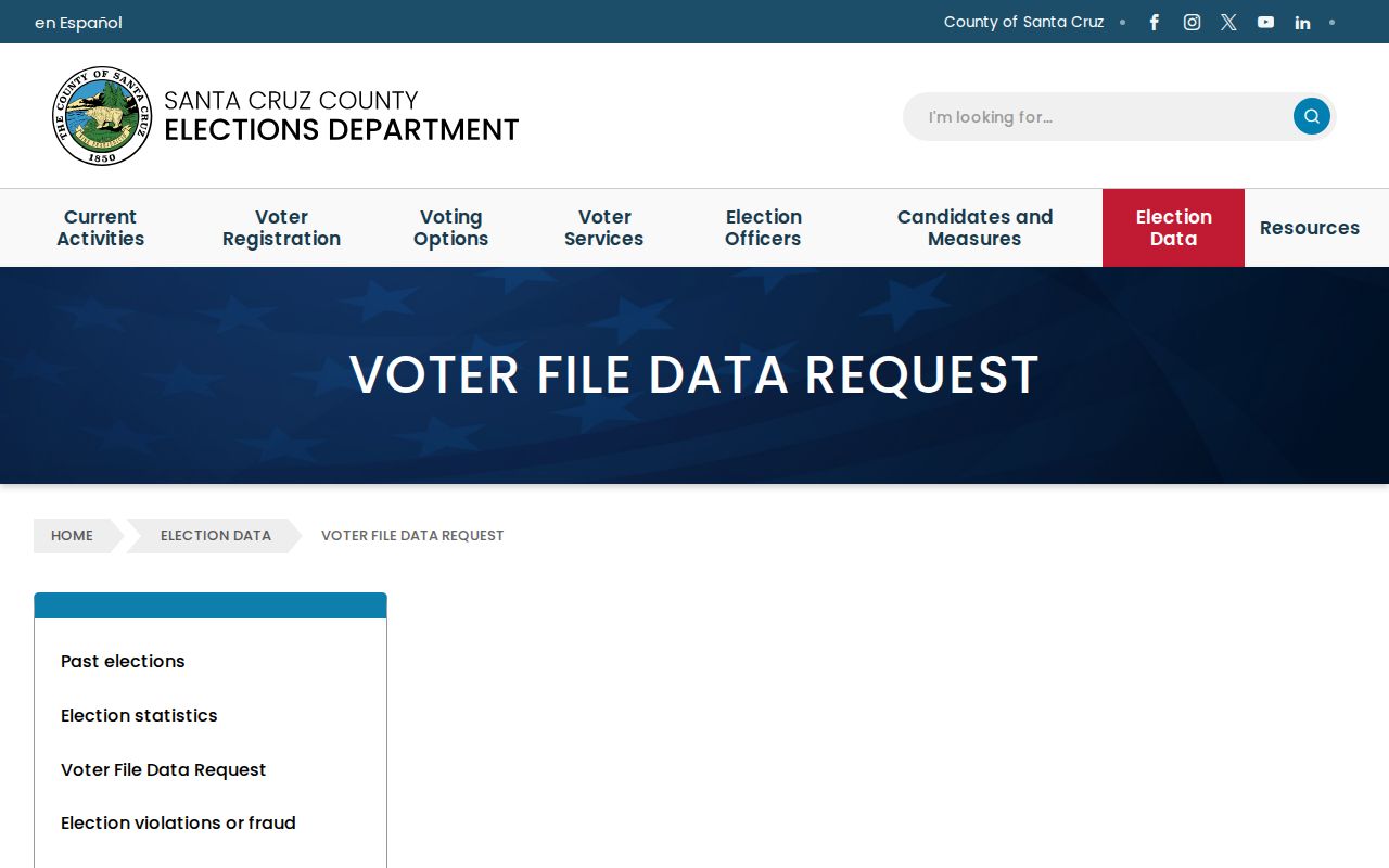 Santa Cruz County voter registration file data request page