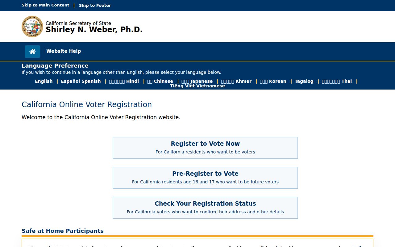 Santa Cruz County voter registration portal on California Online Voter Registration
