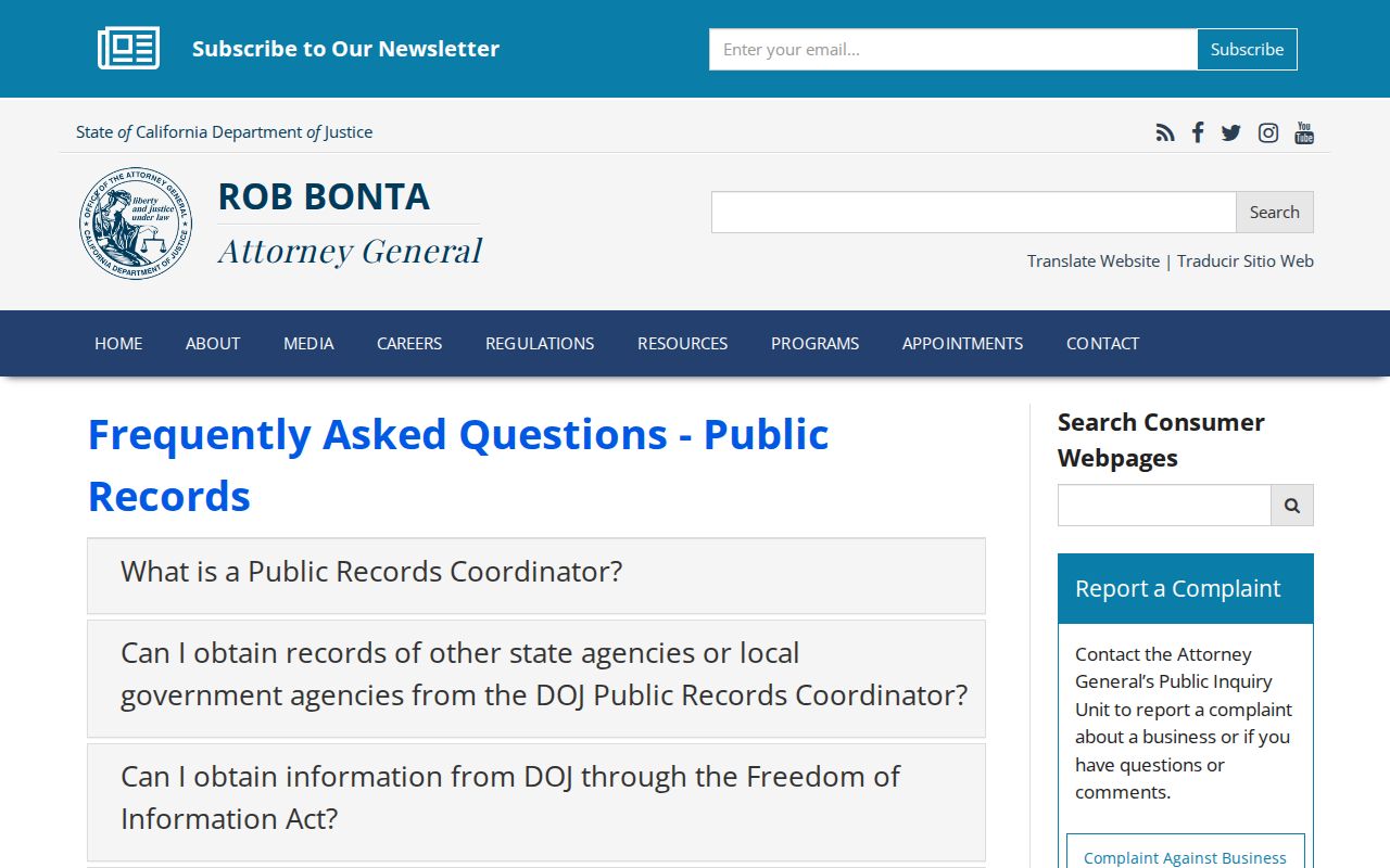 Santa Cruz County voter records context in the California Attorney General public records FAQ